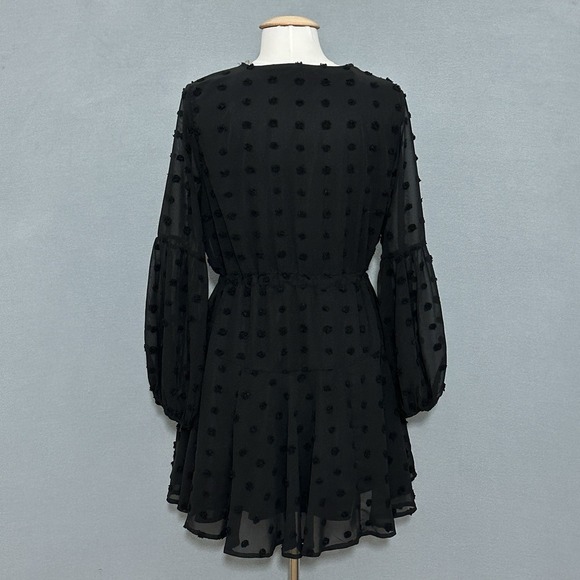 Entro Womens Dress L Black Puff Dot Sheer Chiffon Ruffle Whimsigoth Fairy Grunge - Picture 5 of 14